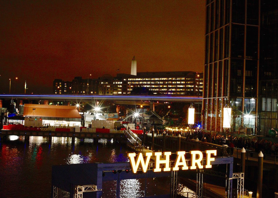 Washingtonian Magazine: The D.C. Wharf at night.
