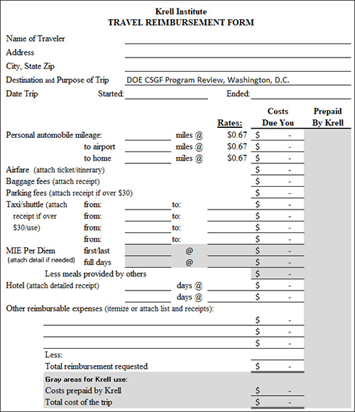 Downloadable Krell Travel Reimbursement Form