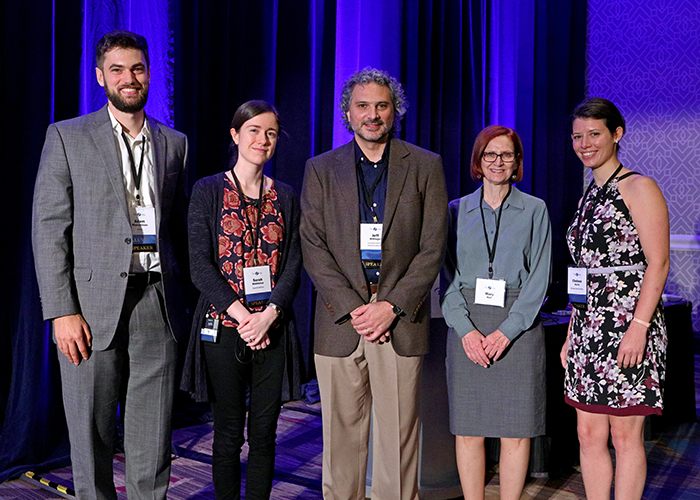 2019 Howes Scholar presentation: Adam Riesselman (2019), Sarah Middleton (2018), Jeff Hittinger (LLNL), Mary Hall (Howes family) and Chelsea Harris (2019).