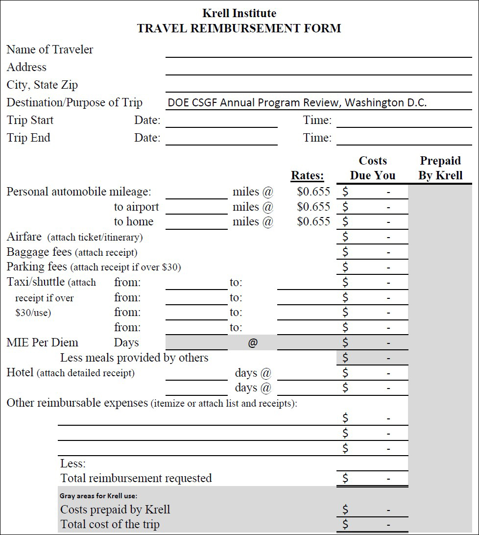 Downloadable Krell Travel Reimbursement Form
