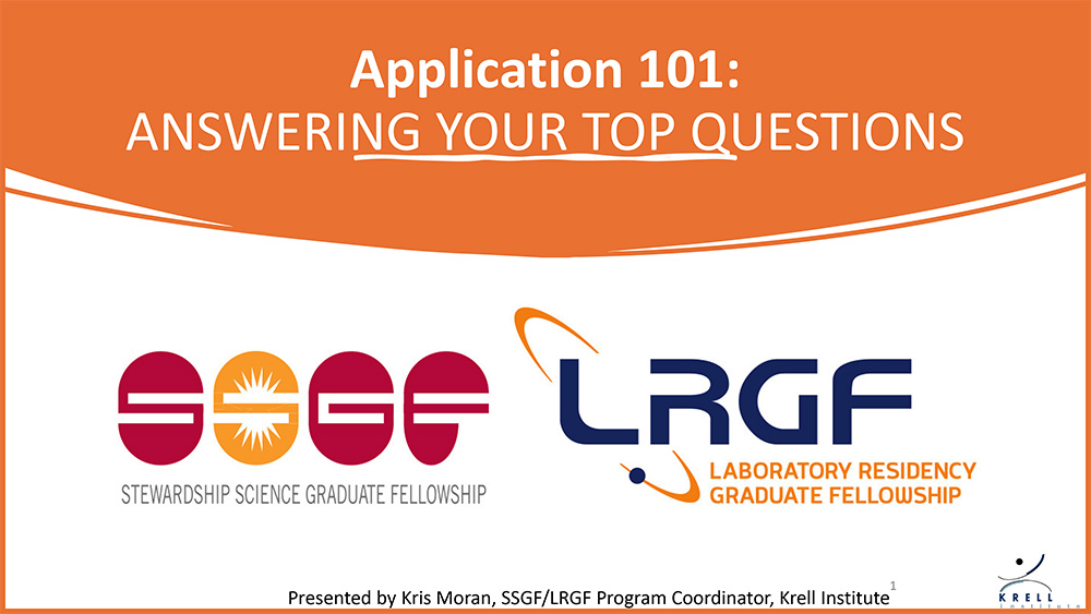 Title slide of DOE NNSA SSGF &amp; LRGF application webinar presentation.
