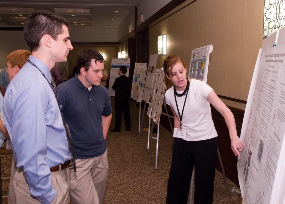 Laura Berzak Hopkins presented her research at the program's first fellows' poster session. Laura Berzak Hopkins presented her research at the program's first fellows' poster session.