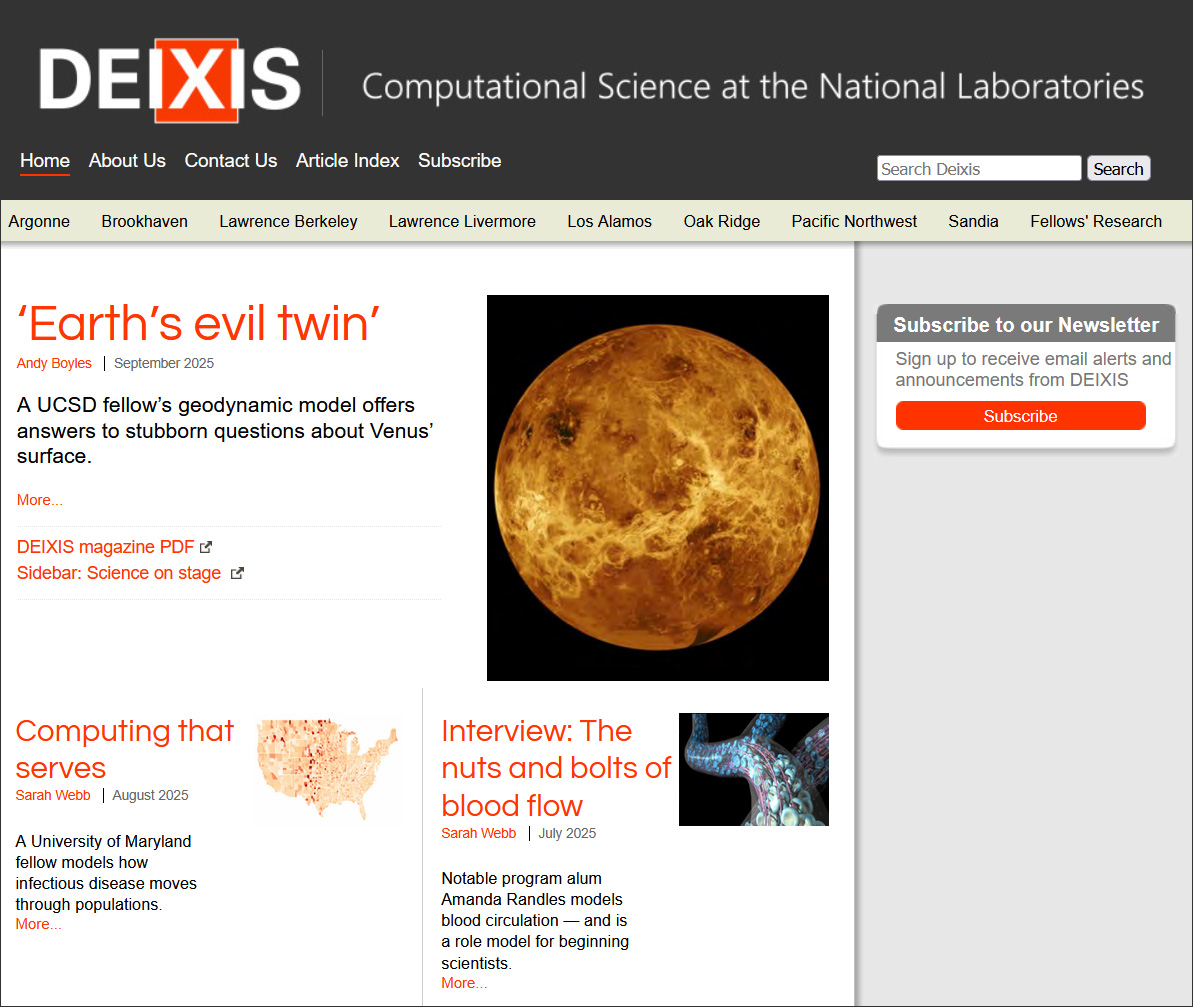 Screenshot of the DEIXIS Online homepage.