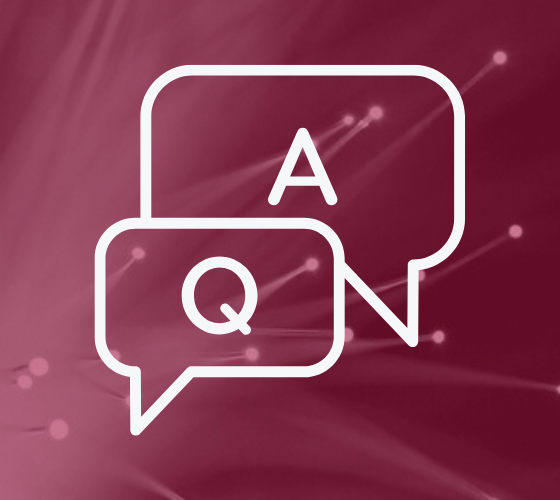 Question and answer conversation bubbles over a red background.