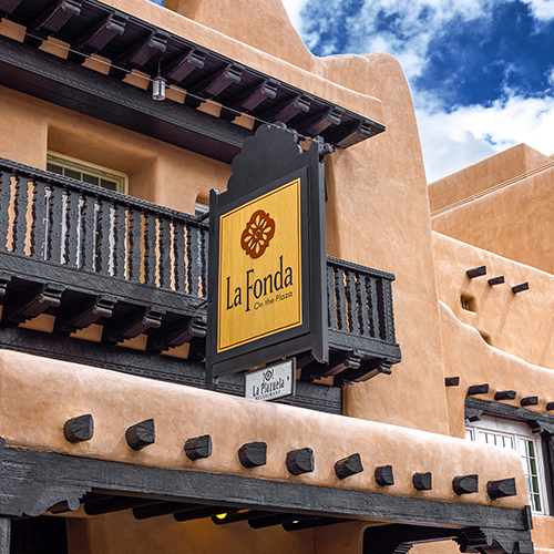 La Fonda on the Plaza exterior sign.